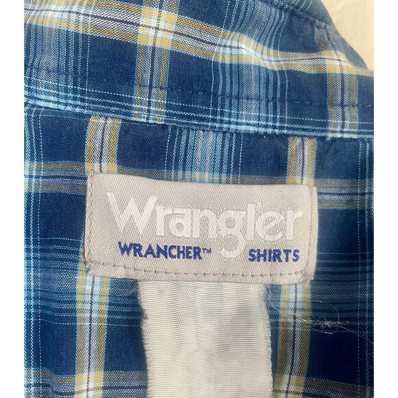Wrangler Wrancher Mens Blue Plaid Long Sleeve Pearl Button Snap Shirt -Size Med - Picture 4 of 12
